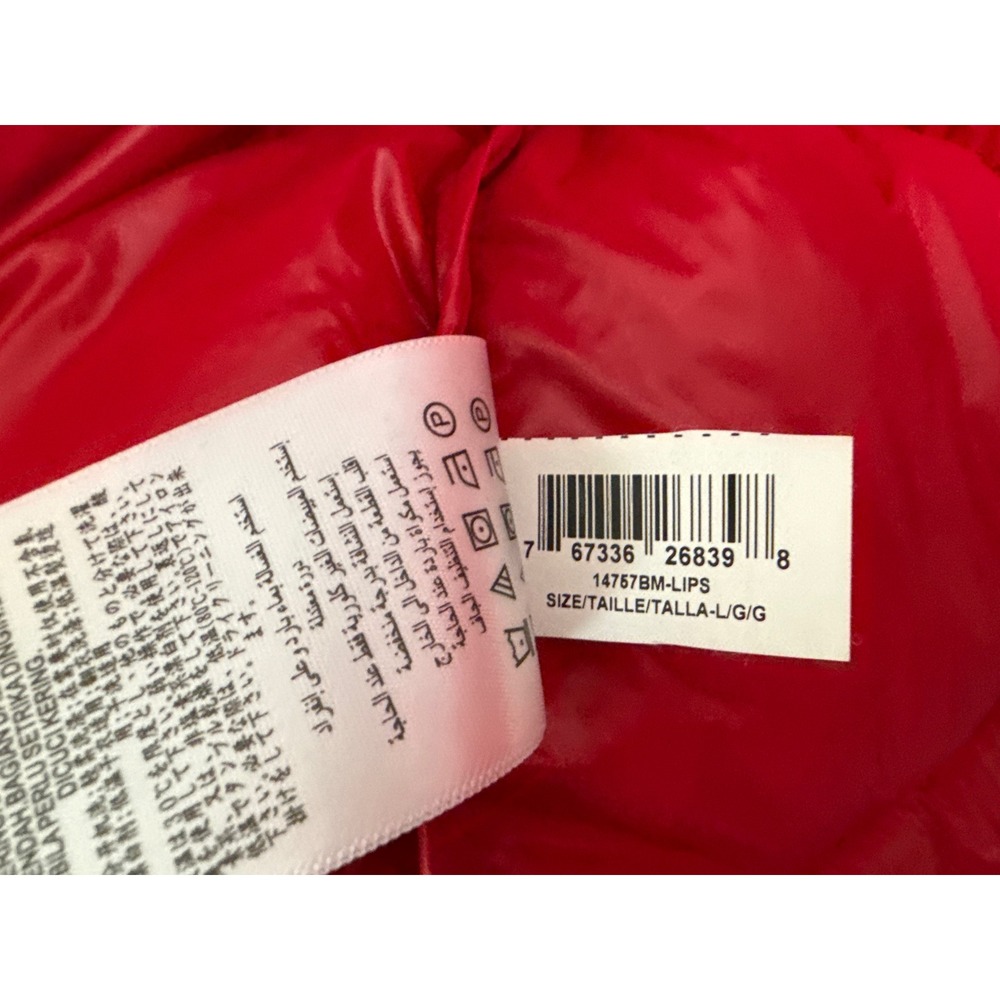 BCBGMAXAZRIA Womens Red Hooded Longline Puffer Coat Eco Friendly Fill Large - Picture 8 of 9
